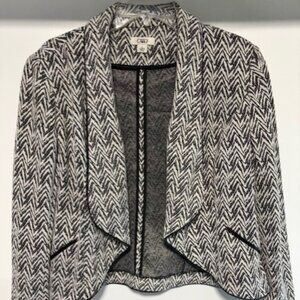 Cato Jacket L Black White Blazer Open Front Chevron Trim Polished Career Classic